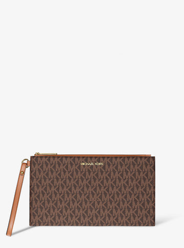 Jet Set Large Signature Logo Wristlet Brown Brown