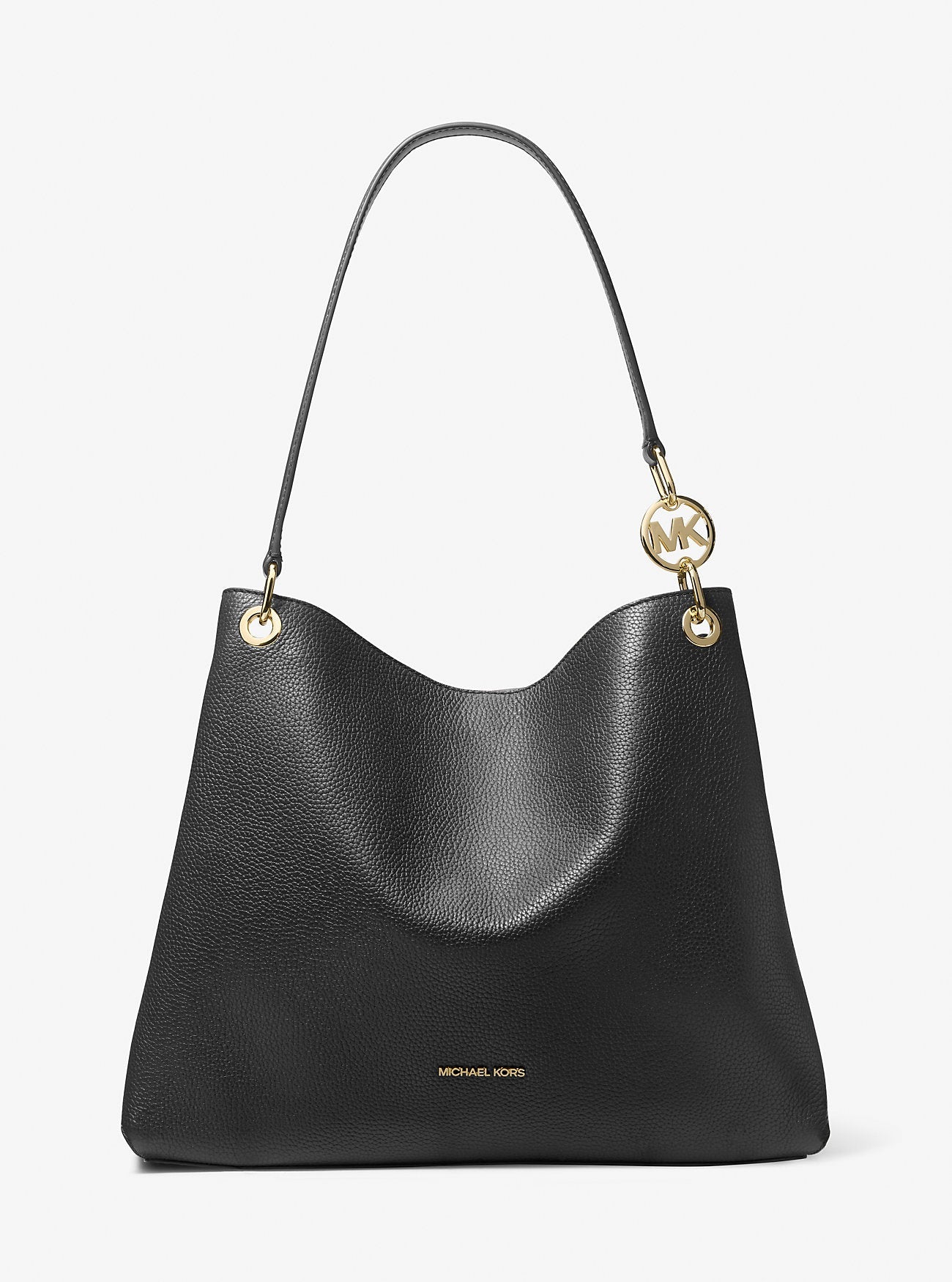 Christina Large Pebbled Leather Shoulder Bag Black Black