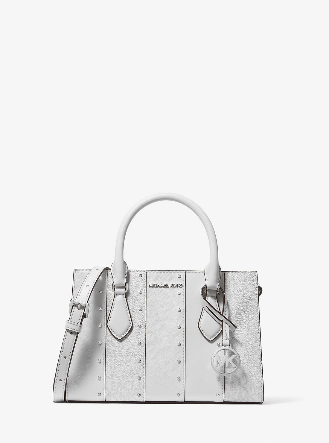 Sheila Small Studded Patchwork and Signature Logo Satchel Opwht Multi Opwht Multi