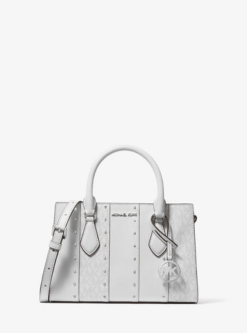 Sheila Small Studded Patchwork and Signature Logo Satchel Opwht Multi Opwht Multi