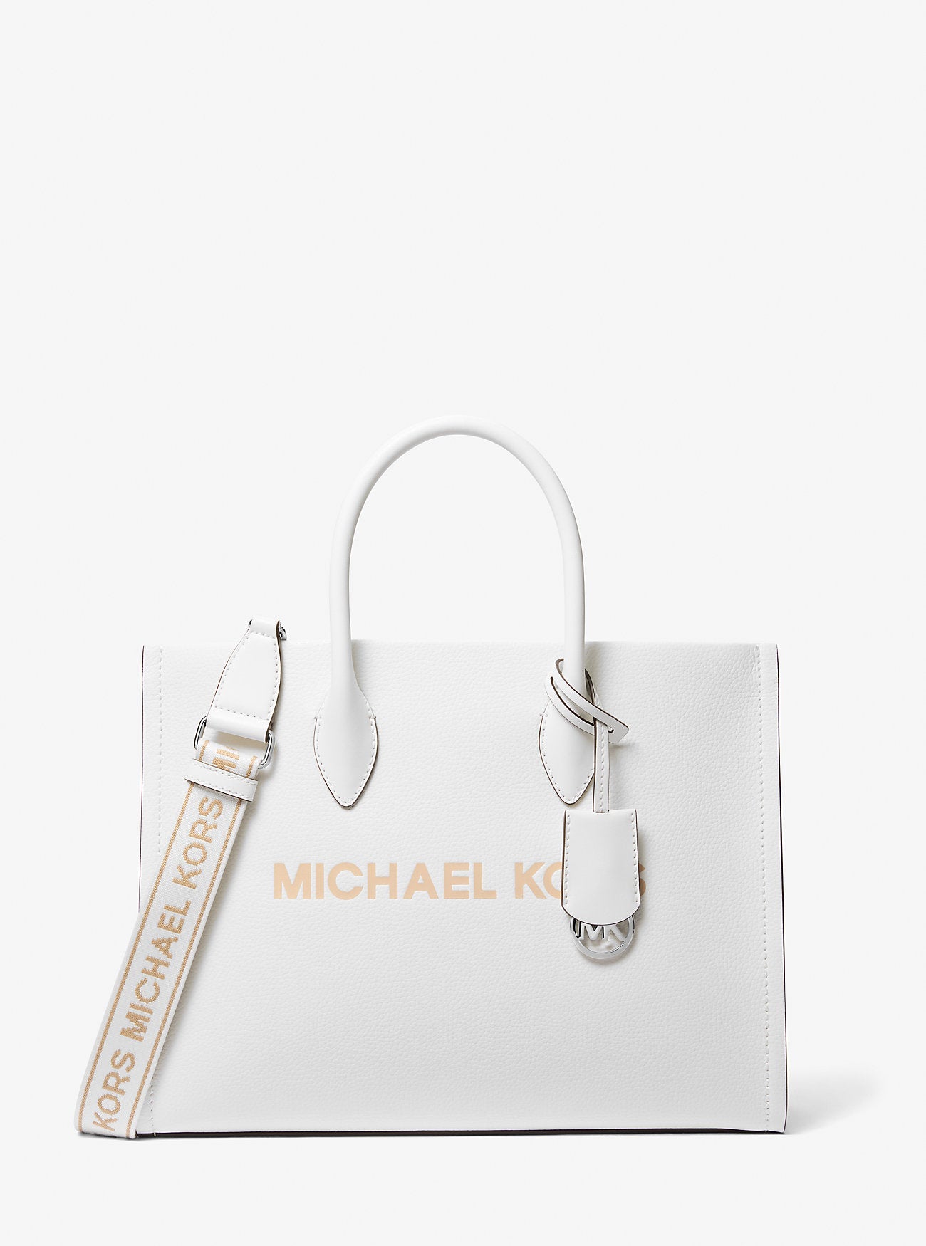Mirella Medium Pebbled Leather Tote Bag Optic White Optic White