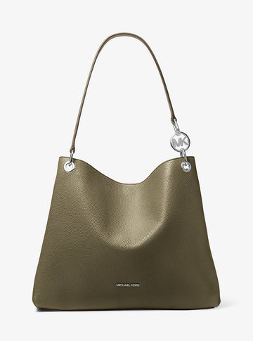 Christina Large Pebbled Leather Shoulder Bag Olive Olive