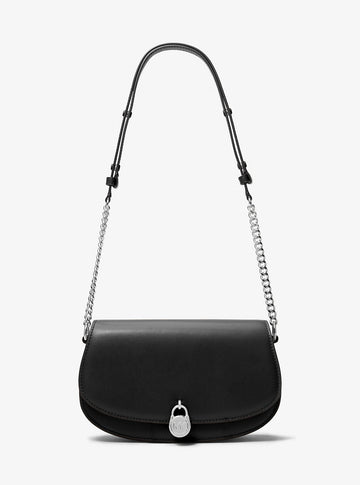 Mila Medium Leather Messenger Bag Black Black