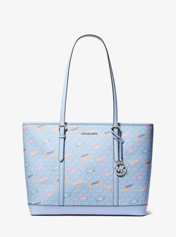 Jet Set Large Printed Signature Logo Tote Bag Light Sky Light Sky