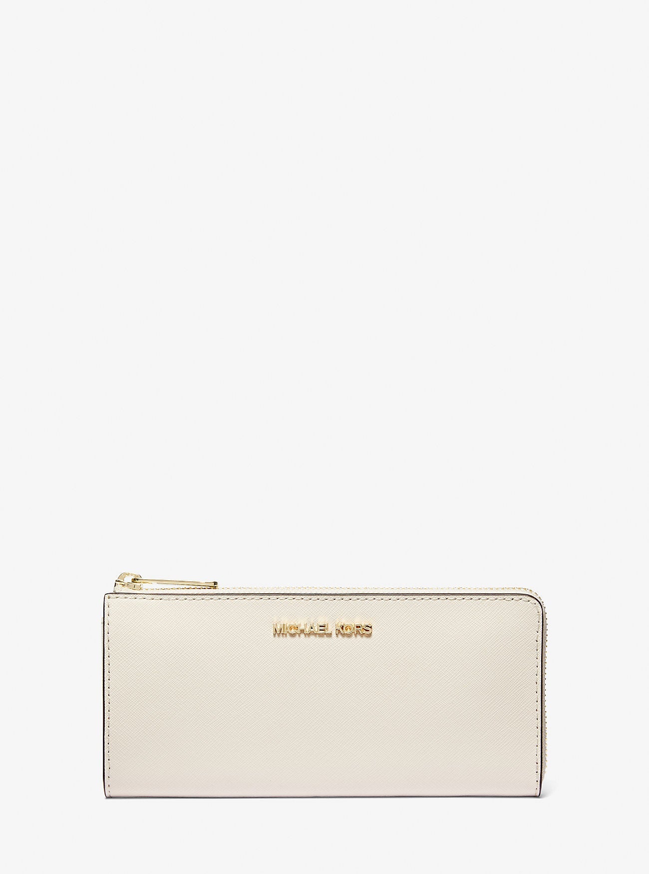 Jet Set Travel Large Saffiano Leather Quarter-Zip Wallet Lt Cream Lt Cream