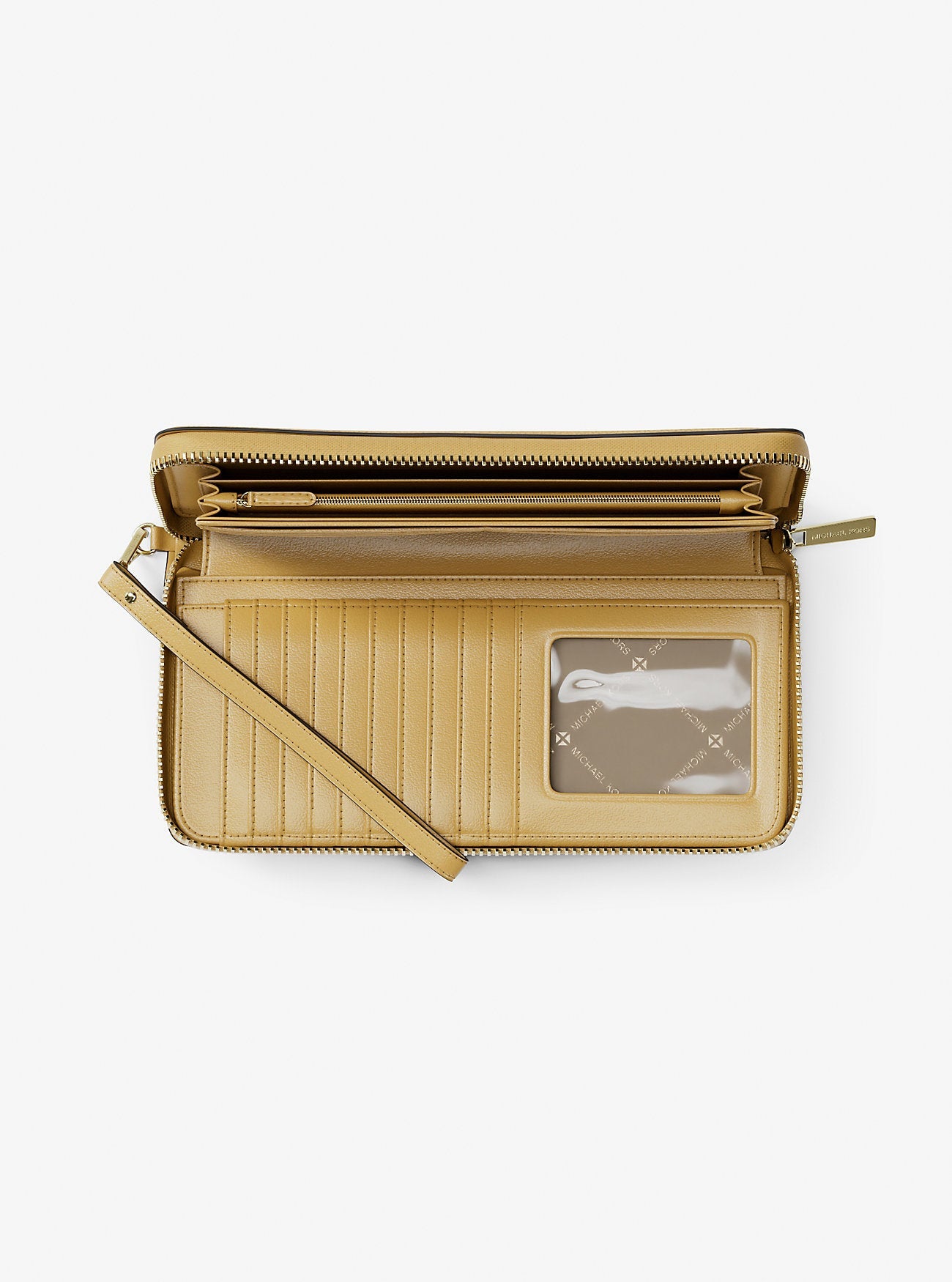 Jet Set Travel Large Pebbled Leather Wristlet Honey Honey