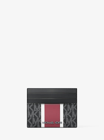 Cooper Striped Signature Logo Card Case Cherry Cherry