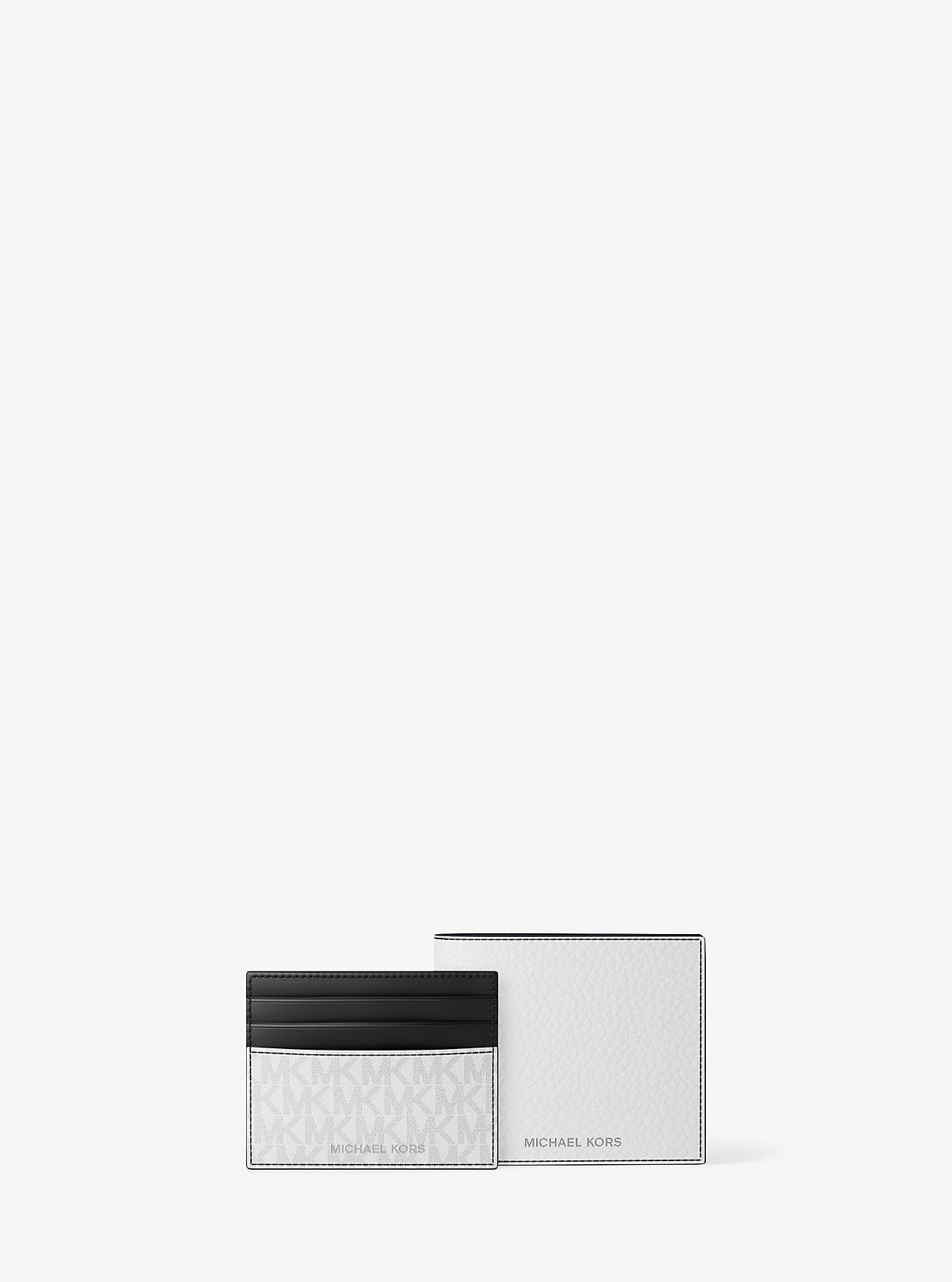 Pebbled Leather Billfold Wallet and Signature Logo Card Case Gift Set Bright Wht Bright Wht