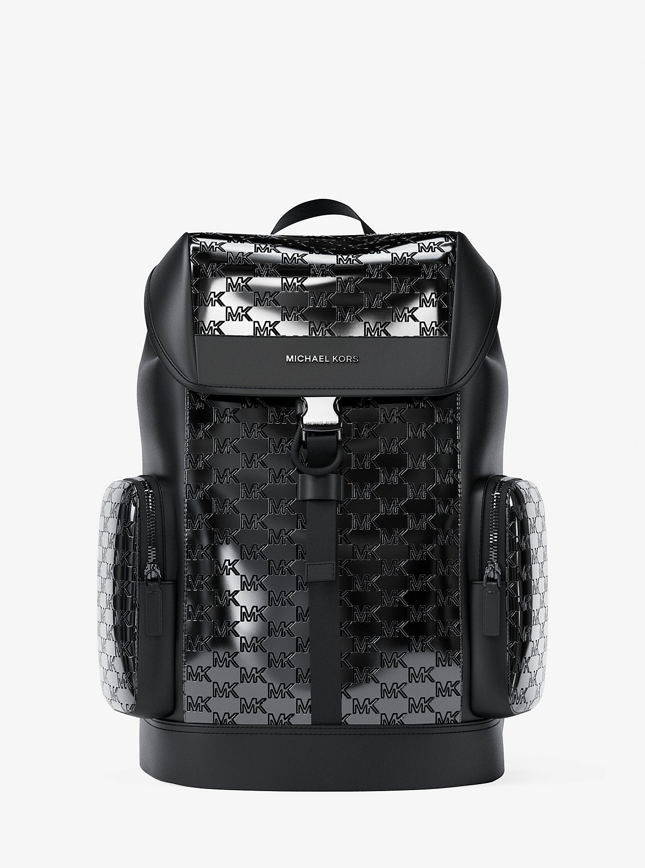 Cooper Medium Metallic Logo Debossed Backpack Black Black