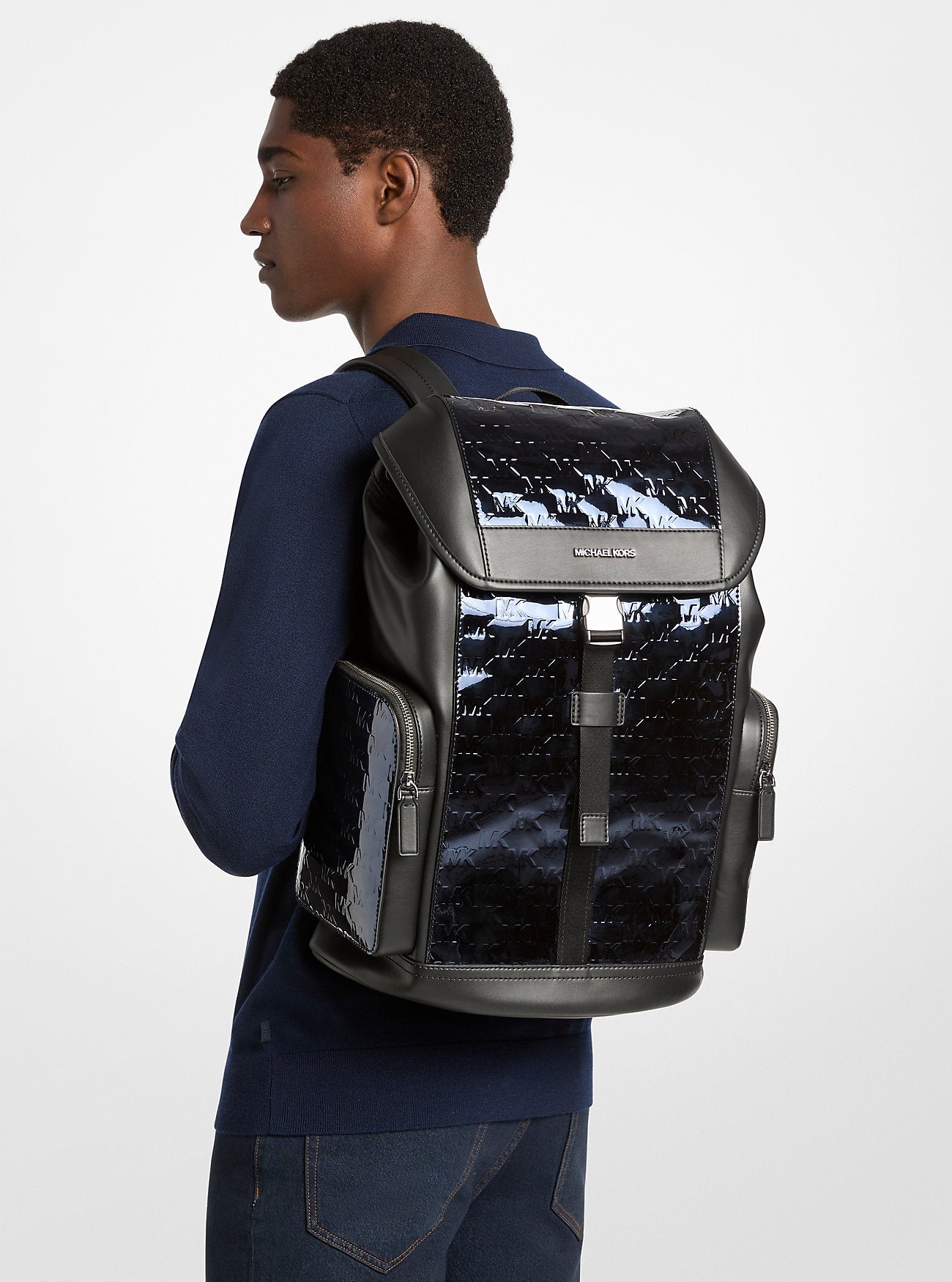 Cooper Medium Metallic Logo Debossed Backpack Navy Navy