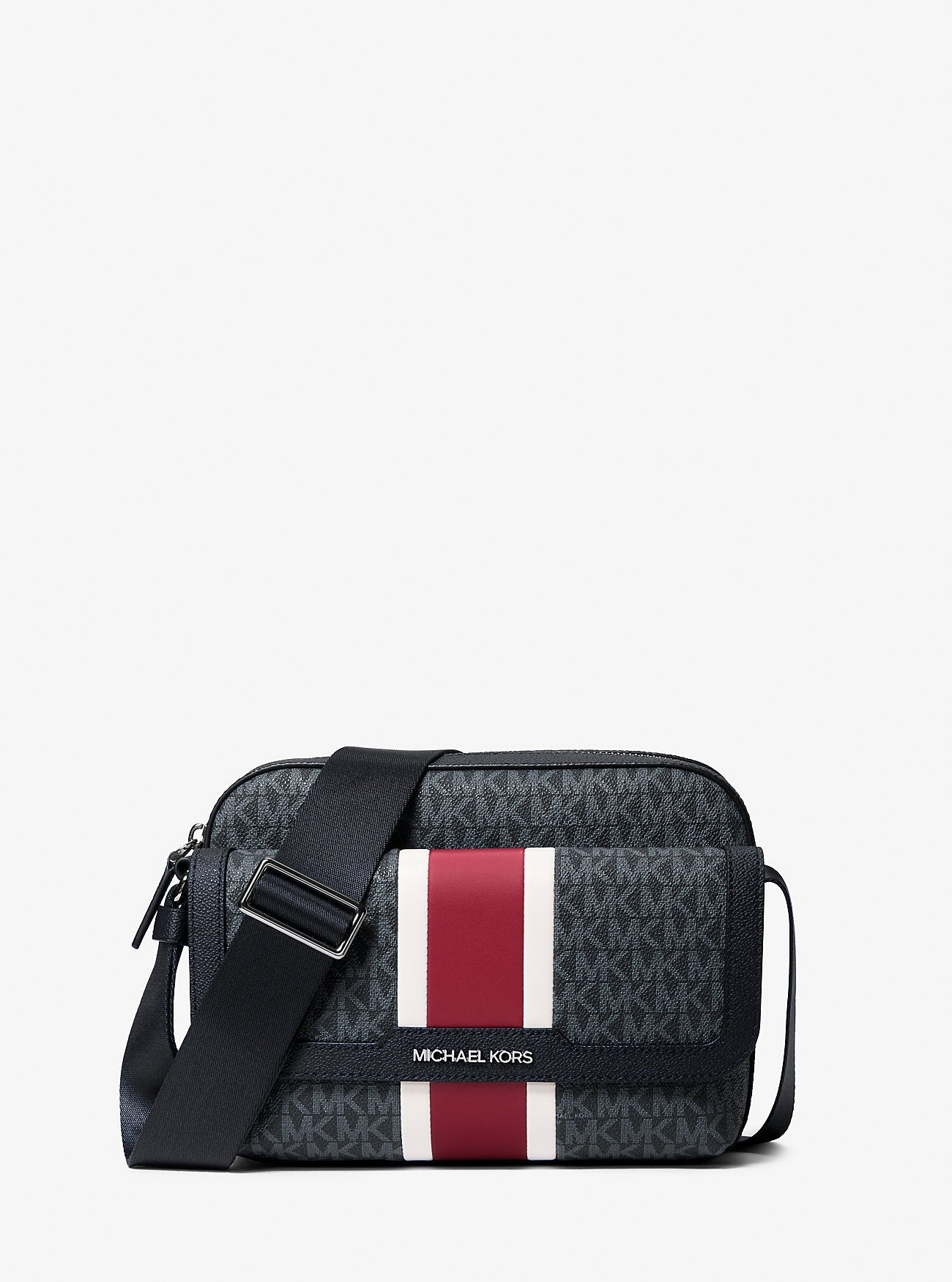 Cooper Medium Signature Logo Stripe Camera Crossbody Bag Cherry Cherry