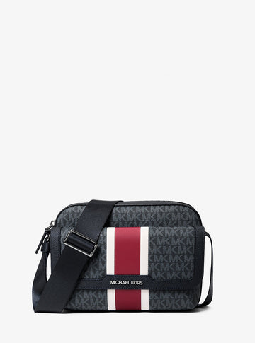 Cooper Medium Signature Logo Stripe Camera Crossbody Bag Cherry Cherry