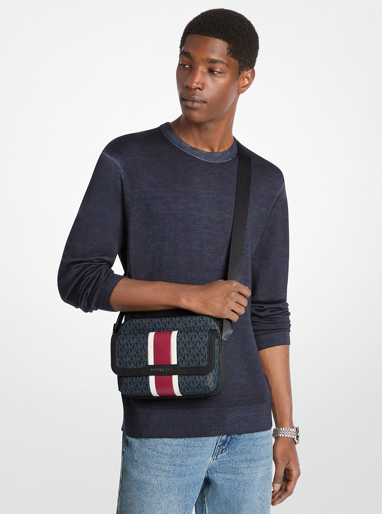 Cooper Medium Signature Logo Stripe Camera Crossbody Bag Cherry Cherry