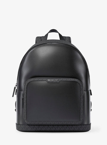 Cooper Medium Pebbled Leather and Signature Logo Commuter Backpack Black Black