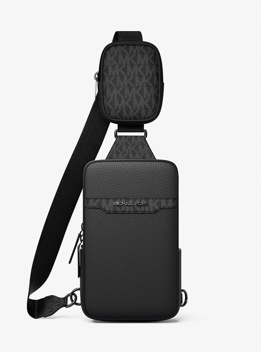 Cooper Pebbled Leather and Signature Logo Sling Pack with Pouch Black Black