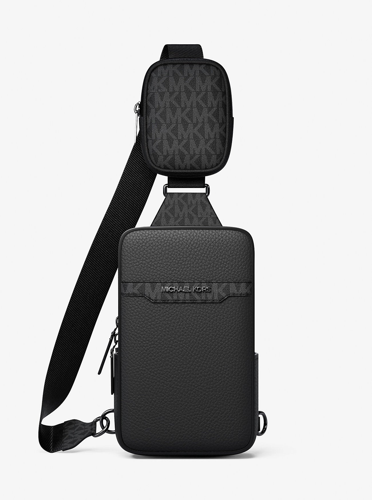 Cooper Medium Pebbled Leather and Signature Logo Sling Pack with Pouch Black Black