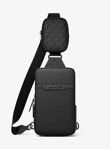 Cooper Medium Pebbled Leather and Signature Logo Sling Pack with Pouch Black Black