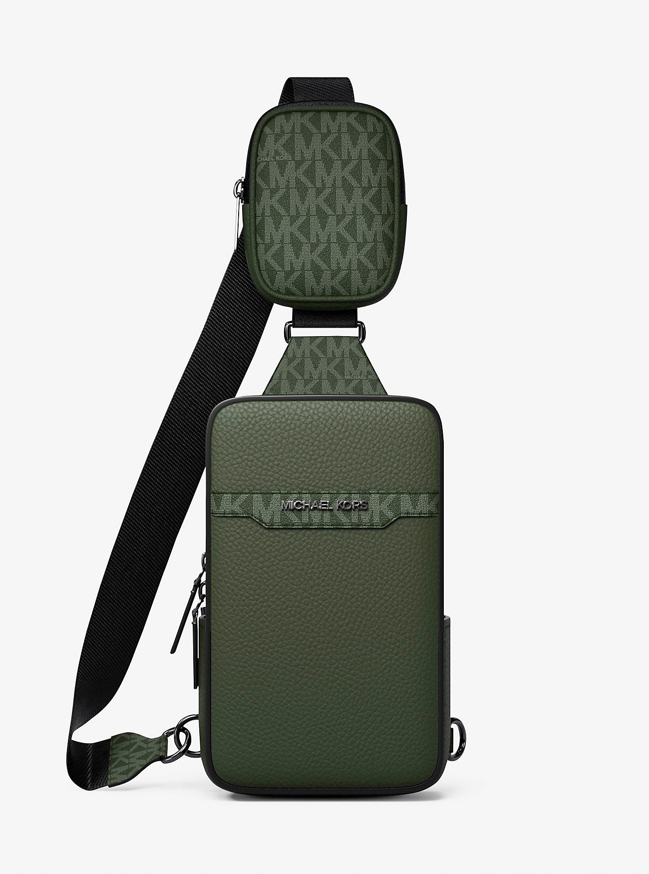 Cooper Pebbled Leather and Signature Logo Sling Pack with Pouch Moss Moss
