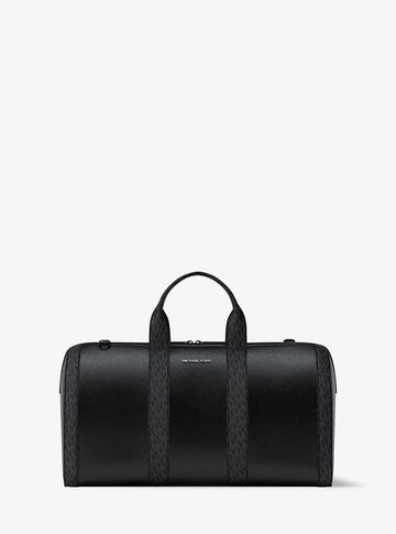 Cooper Pebbled Leather and Signature Logo Duffel Bag Black Black