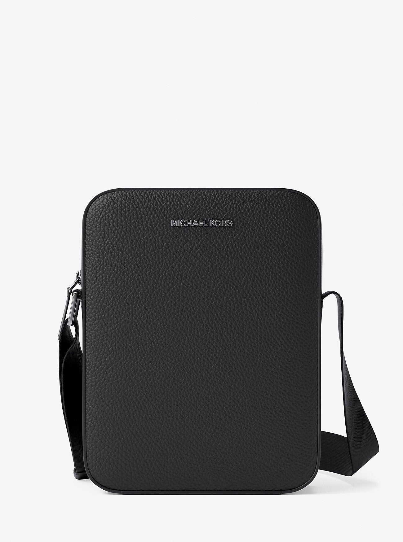 Cooper Logo Embossed Pebbled Leather Messenger Bag Black Black