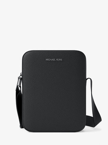 Cooper Logo Embossed Pebbled Leather Messenger Bag Black Black