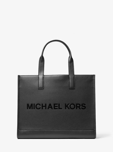 Cooper Logo Embossed Pebbled Leather Tote Bag Black Black