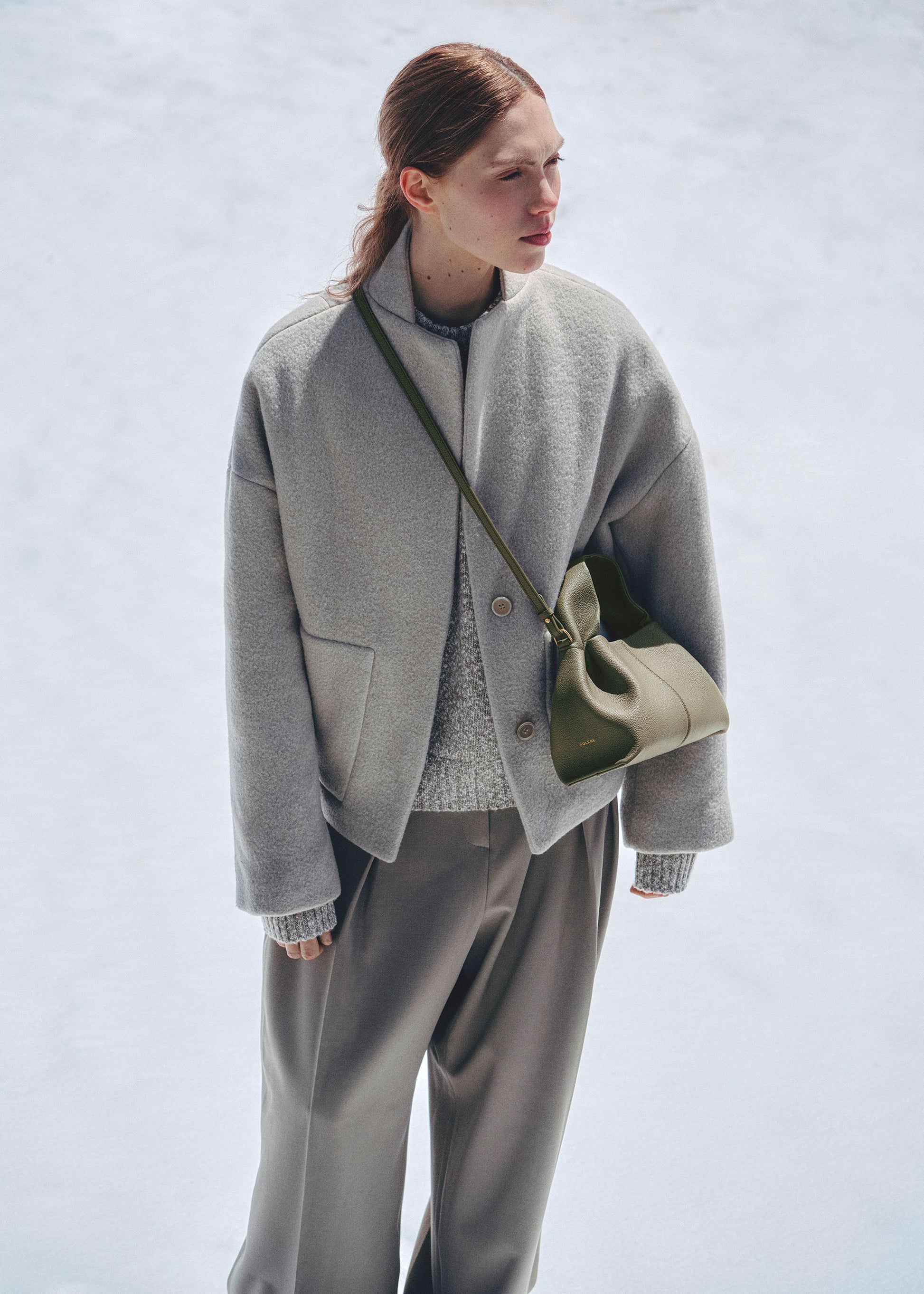 Polene Numero Neuf Mini Textured Smoky Green