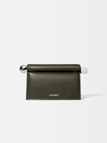 Jacquemus The Rond CarreClutch Folded Clutch In Supple Lambskin Leather Dark Khaki