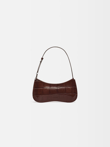 Jacquemus The Bisou Structured Handbag In Crocodile-Embossed Leather Midnight Brown