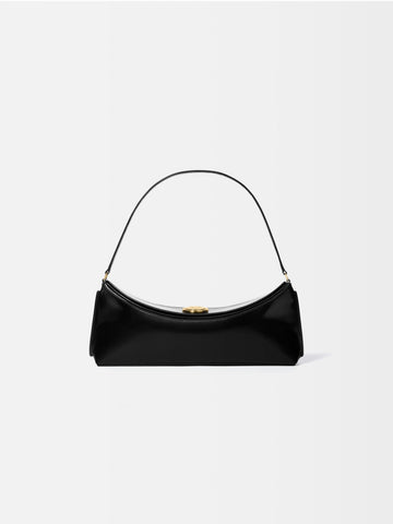 Jacquemus The Ovalo Clutch Shoulder Bag In Glazed Leather Black