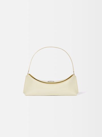 Jacquemus The Ovalo Clutch Shoulder Bag In Glazed Leather Dusty Yellow