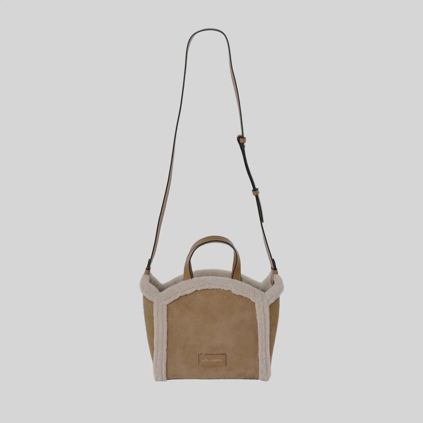 KarlLagerfeld Kcircle Small Shearling Tote Bag Caramel