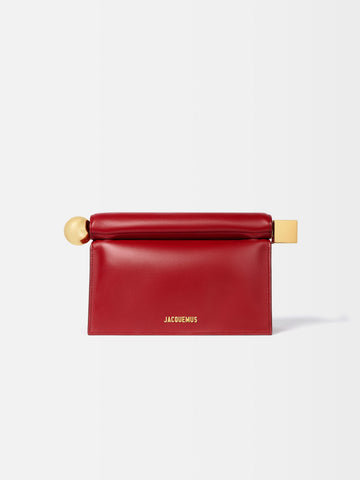 Jacquemus The Rond CarreClutch Folded Clutch In Supple Lambskin Leather Dark Red