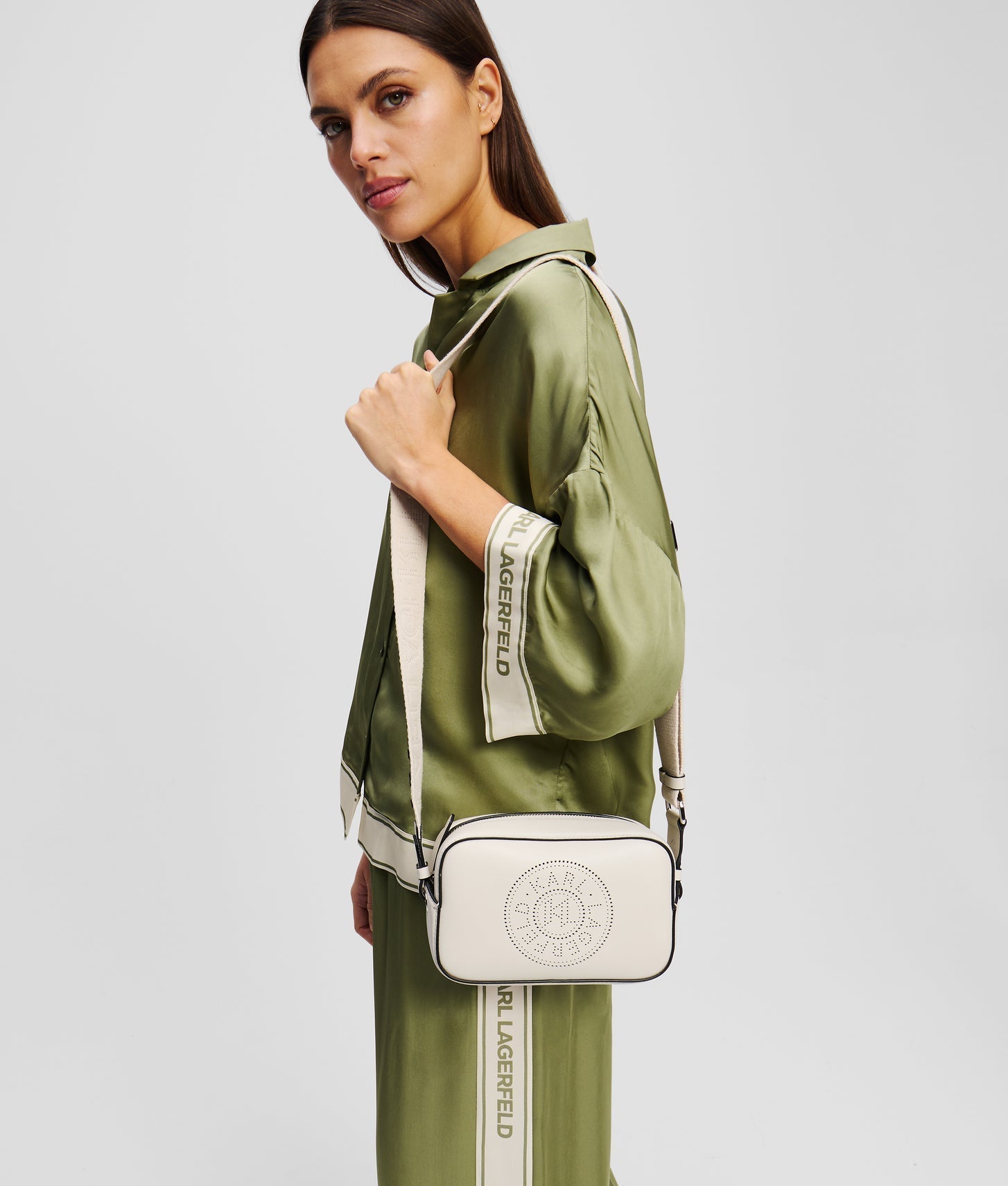 KarlLagerfeld Kcircle Perforated Crossbody Bag Cement