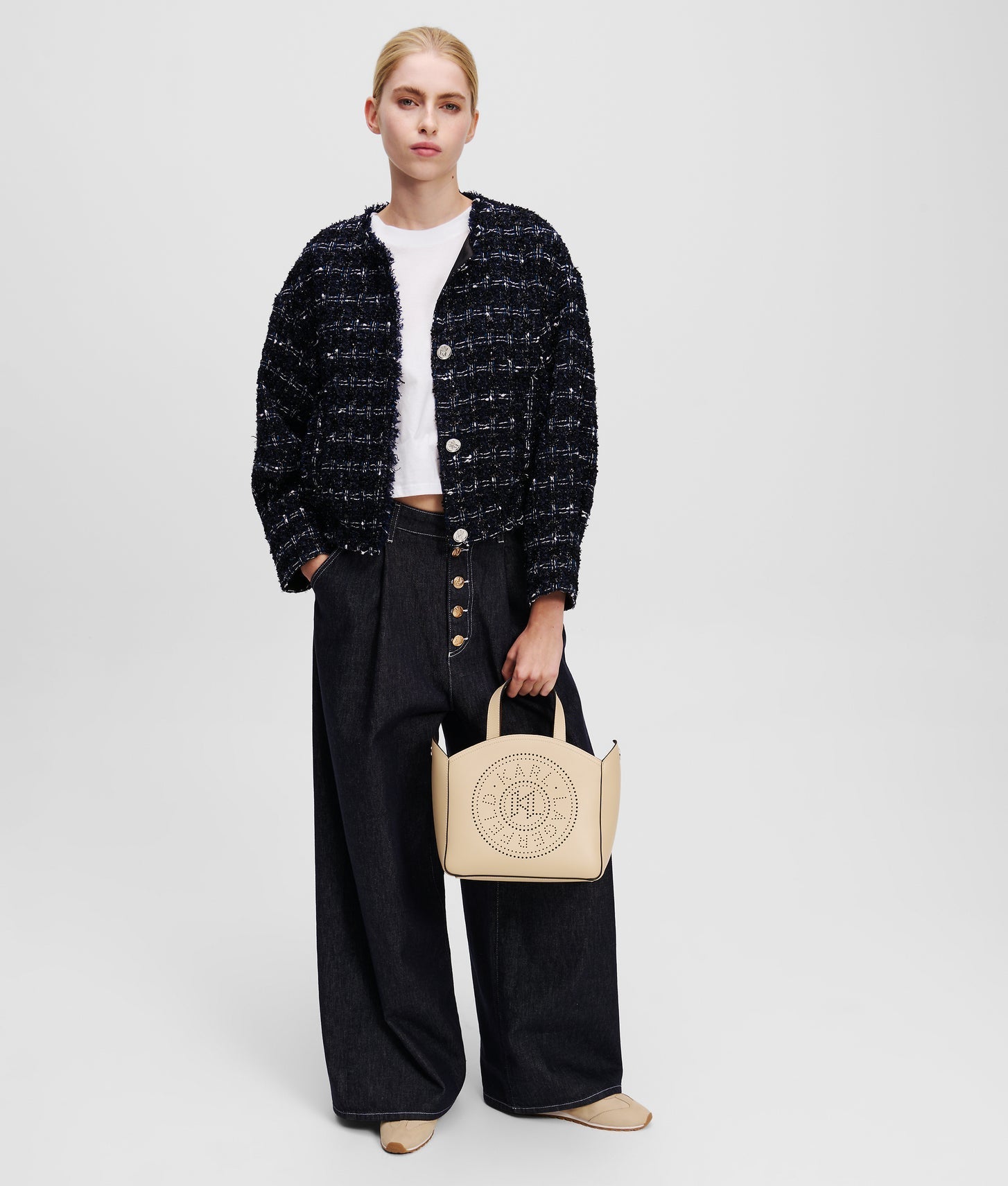 KarlLagerfeld Kcircle Perforated Small Tote Bag Trench Beige