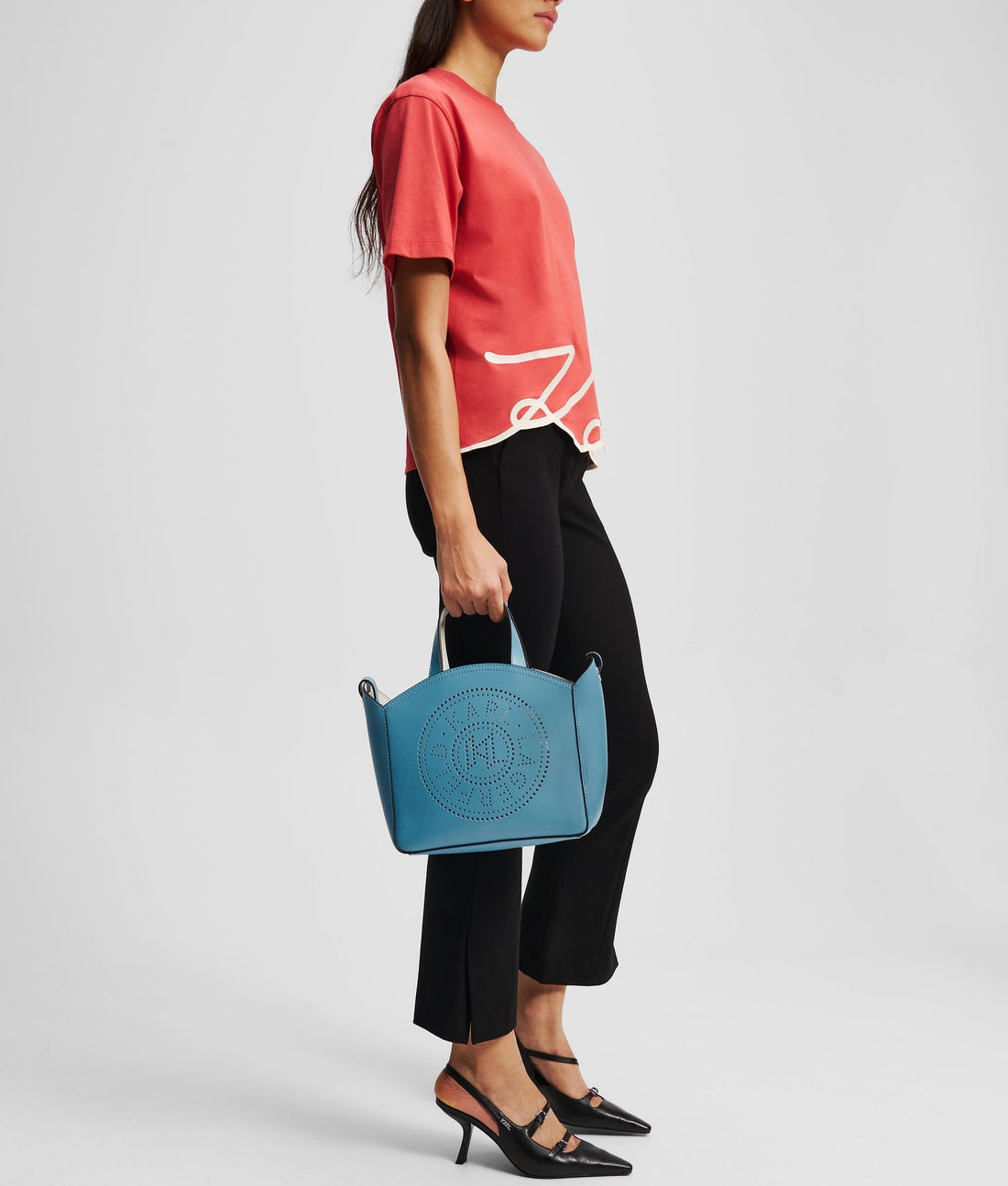 KarlLagerfeld Kcircle Perforated Small Tote Bag Dark Still Water