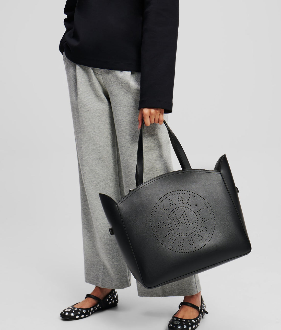 KarlLagerfeld Kcircle Perforated Tote Bag With Pouch Black