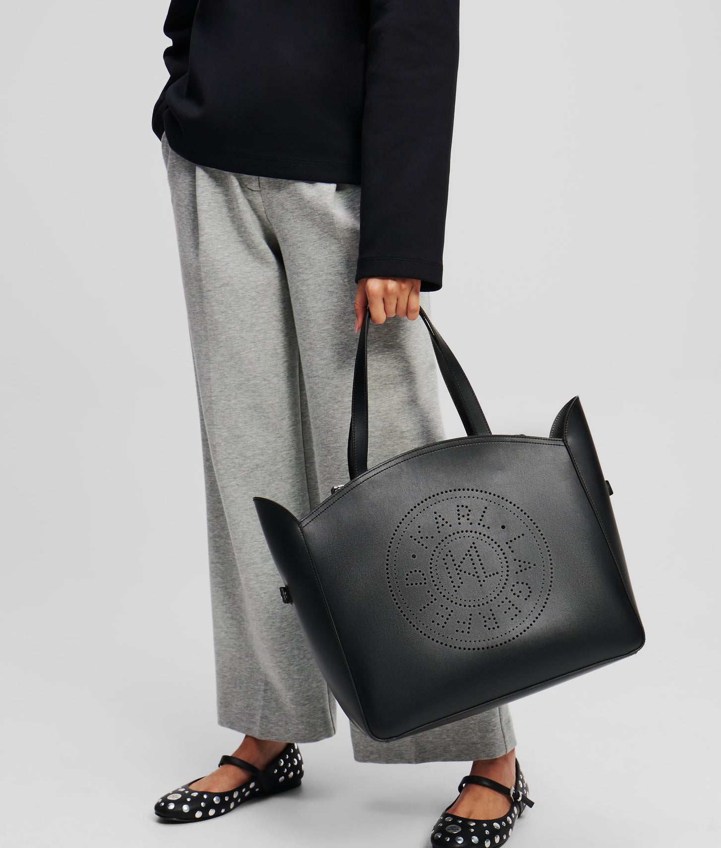 KarlLagerfeld Kcircle Perforated Tote Bag With Pouch Black