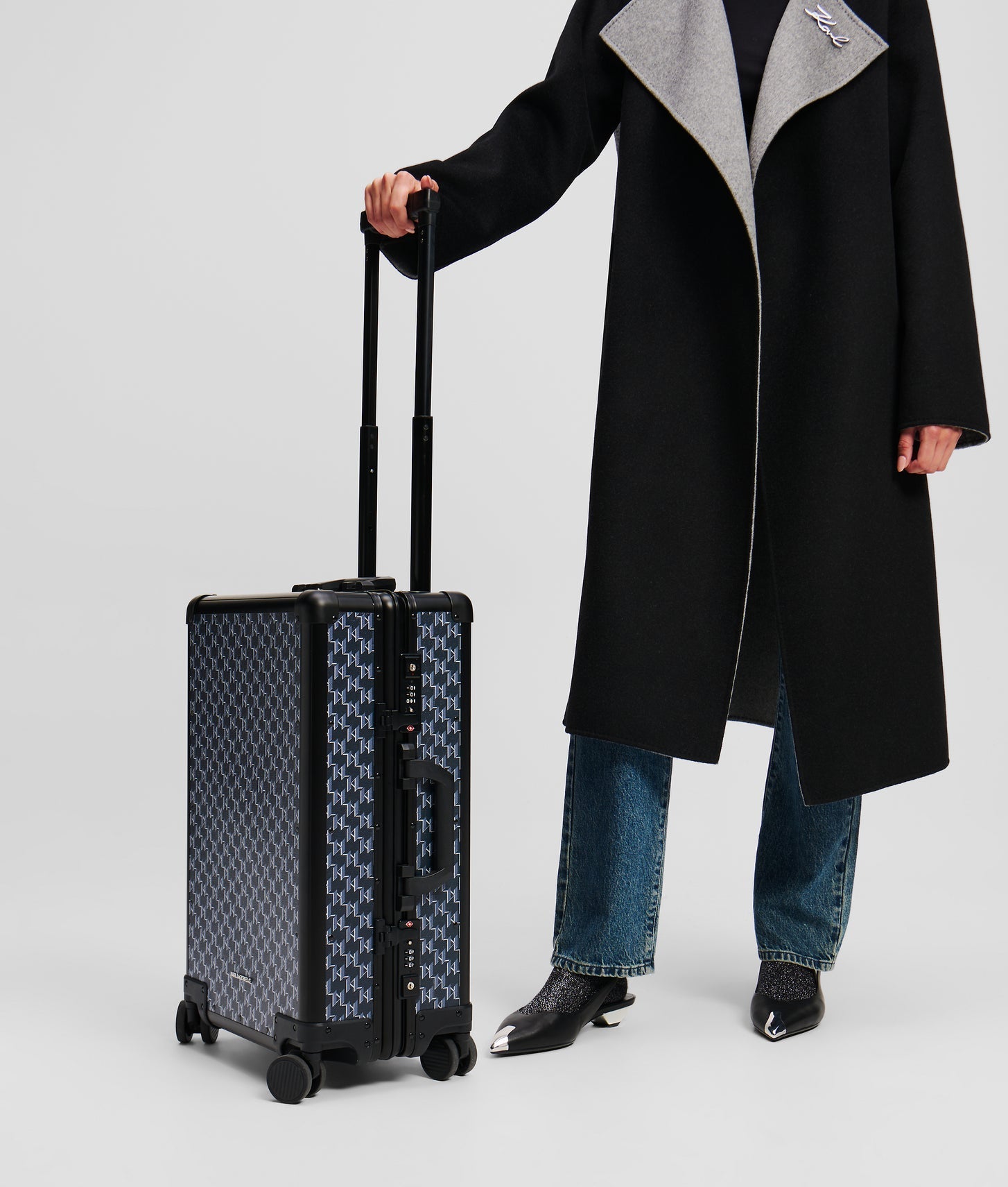 KarlLagerfeld Kvoyage Hard-Shell Trolley Case Navy Blue Monogram