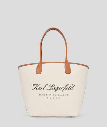 KarlLagerfeld Hotel Karl Medium Canvas Tote Bag Natural Canvas Tan