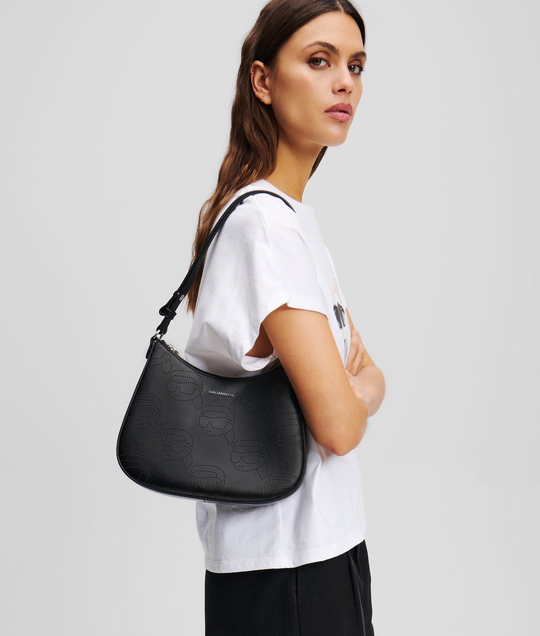 KarlLagerfeld Ikon Perforated Shoulder Bag Black