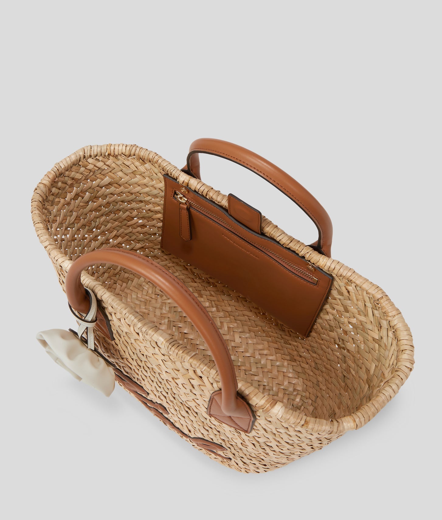 KarlLagerfeld Ksignature Medium Raffia Tote Bag Natural-Tan