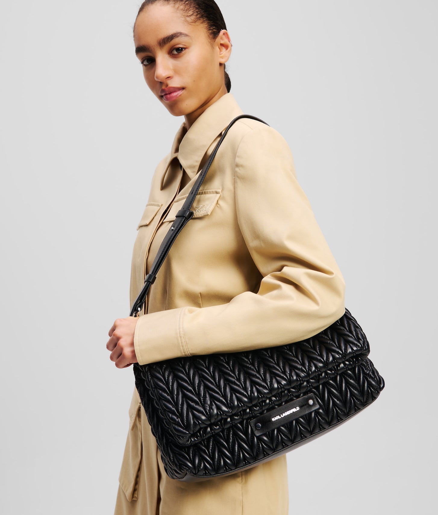 KarlLagerfeld Kweave Large Shoulder Bag Black-Nickel