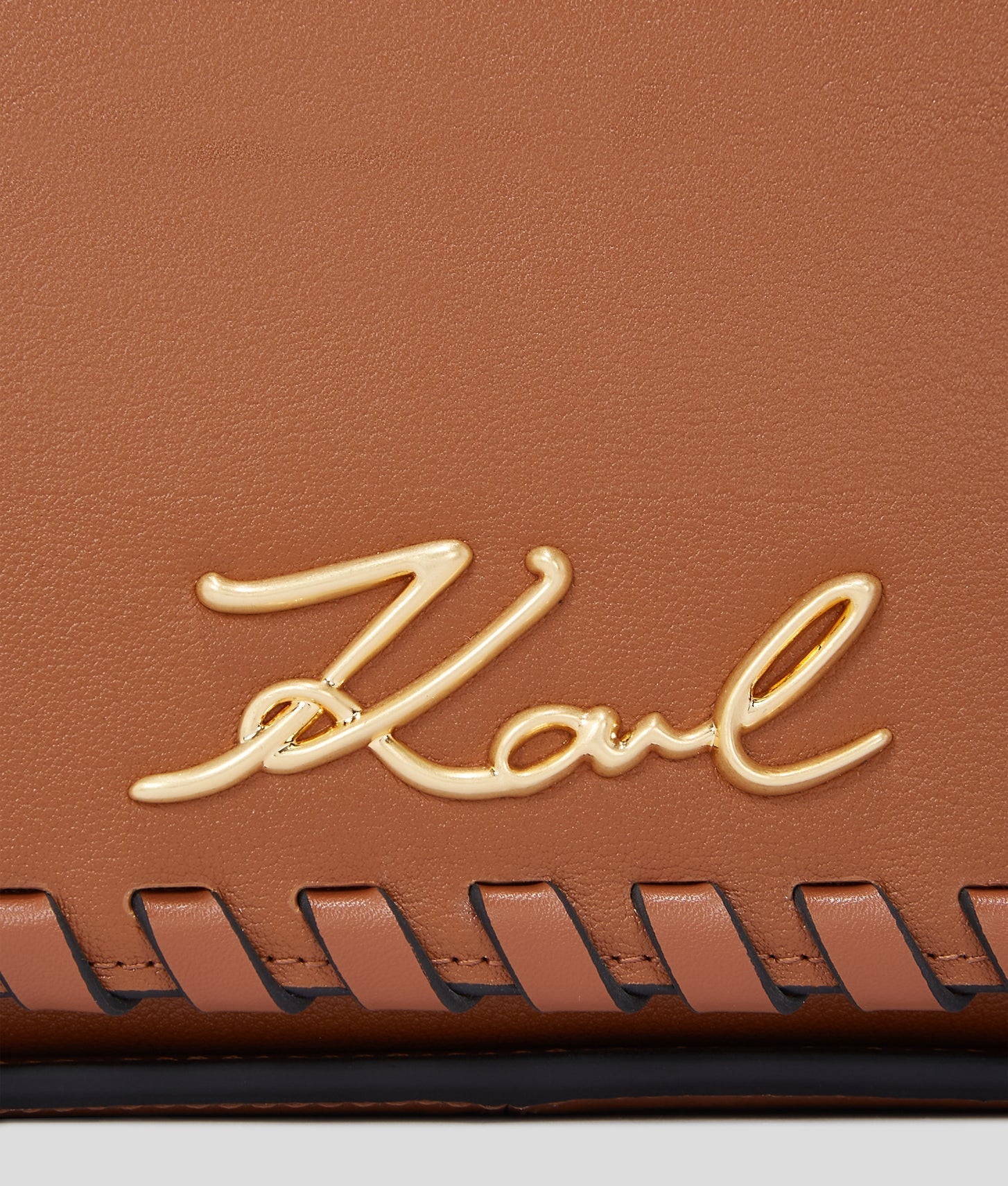 KarlLagerfeld Ksignature Whipstitch Crossbody Bag Dark Tan
