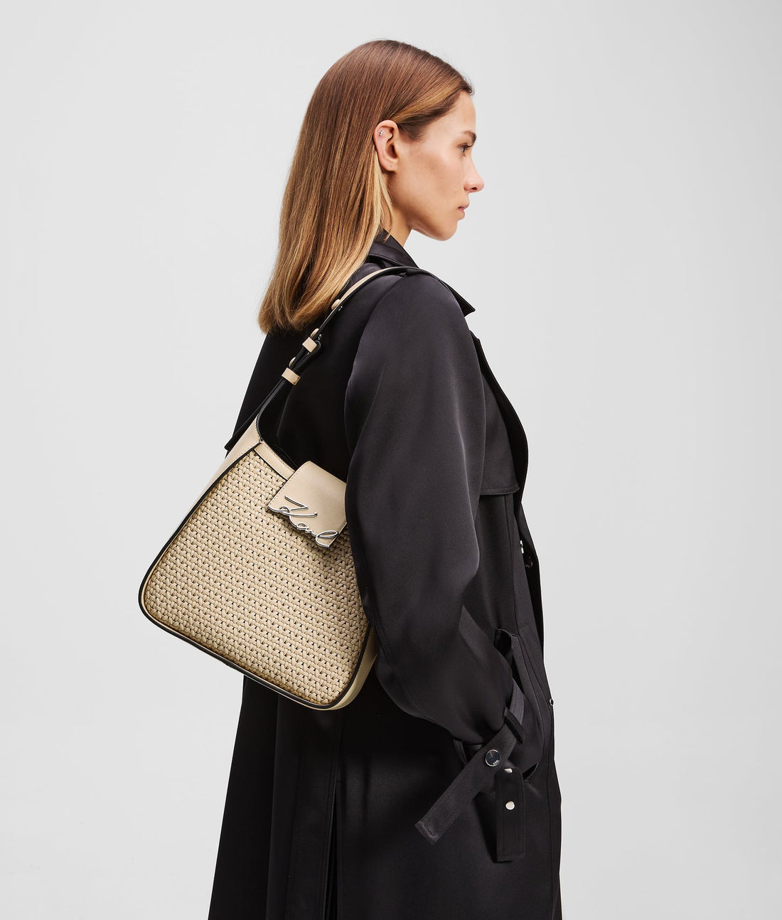 KarlLagerfeld Ksignature Woven Hobo Bag Trench Beige