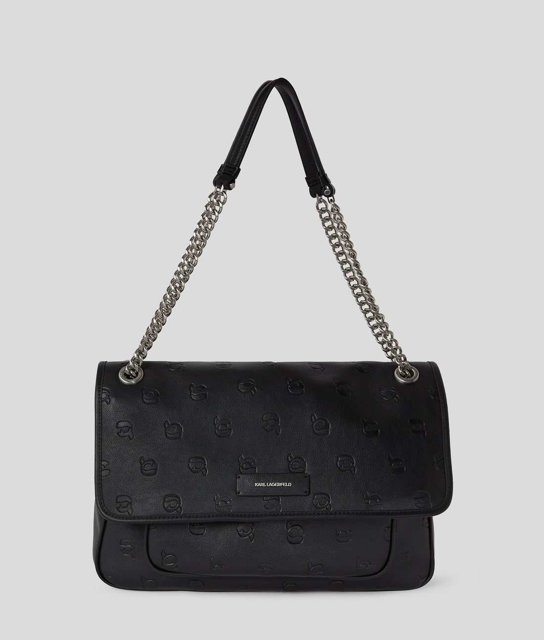 KarlLagerfeld Ikon Monogram Large Shoulder Bag All Over Print Tonal Black