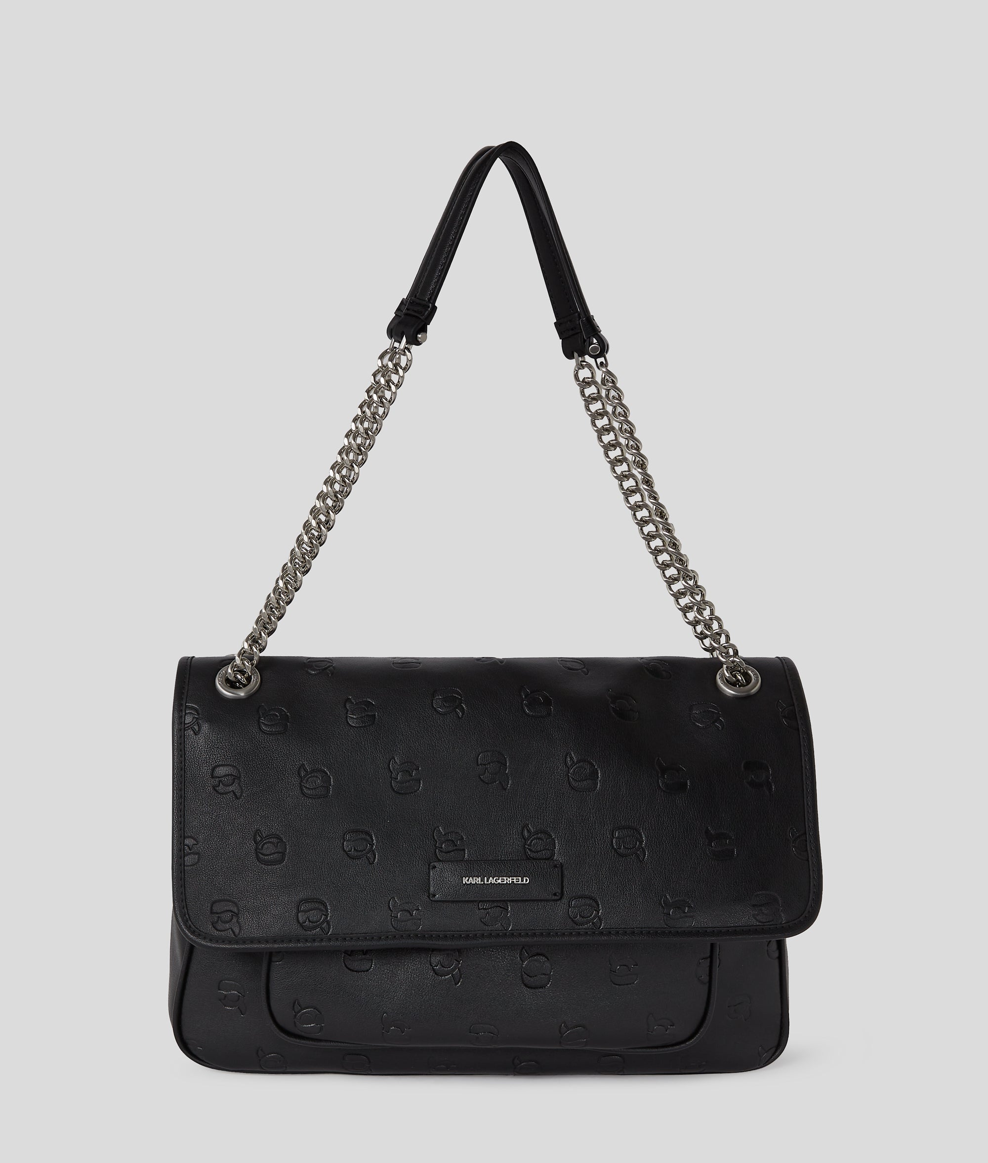 KarlLagerfeld Ikon Monogram Large Shoulder Bag All Over Print Tonal Black