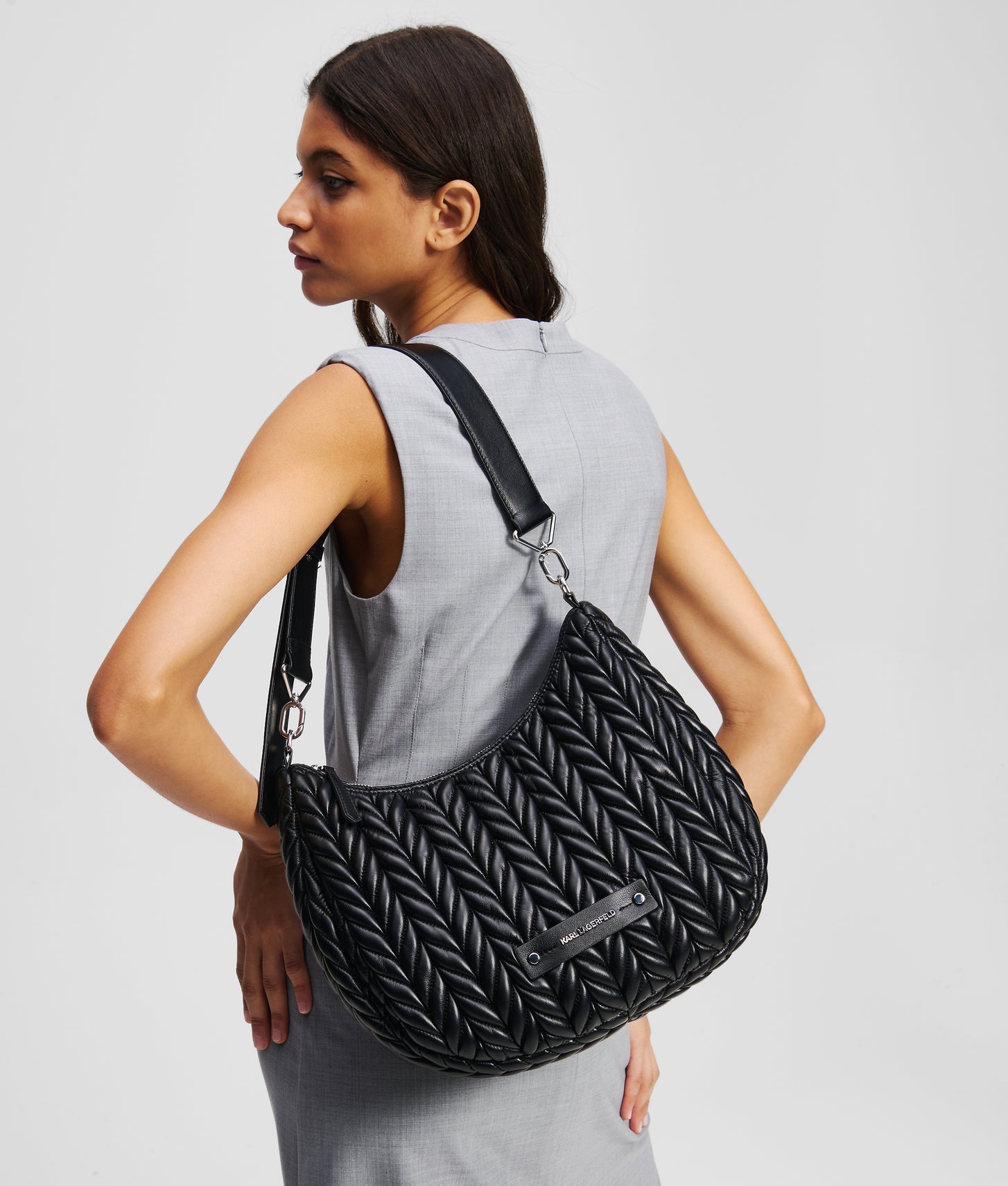 KarlLagerfeld Kweave Hobo Bag Black-Nickel