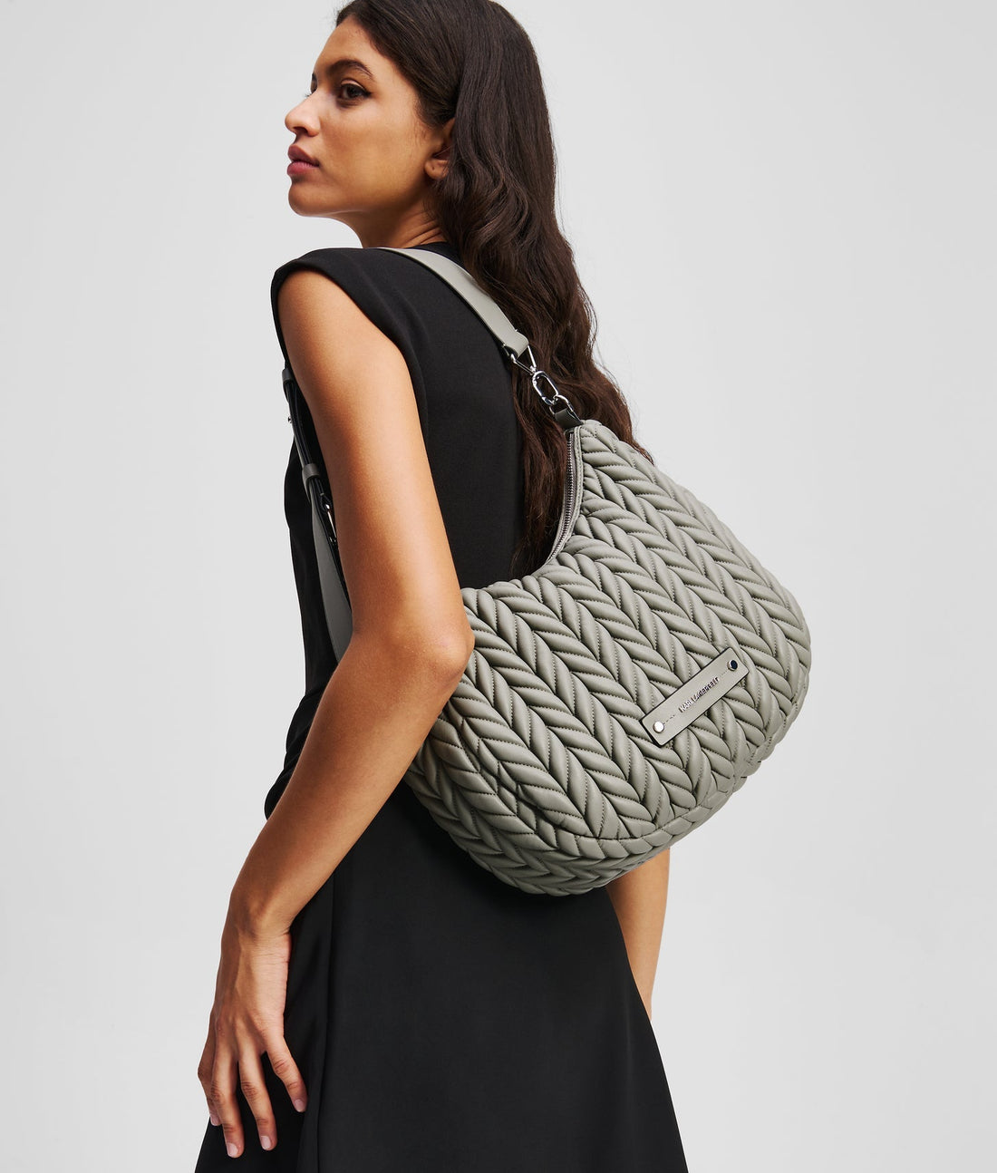 KarlLagerfeld Kweave Hobo Bag Cloud Grey