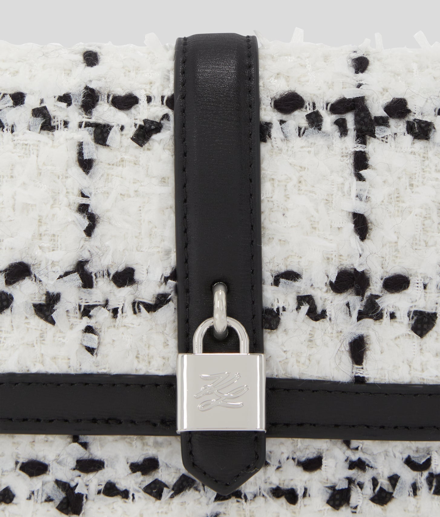 KarlLagerfeld Kautograph Padlock Bouclé Shoulder Bag Black White Karl Boucle
